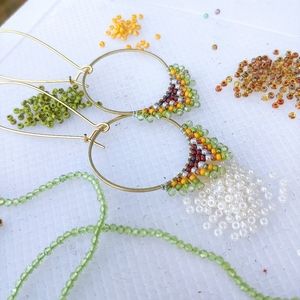 Peridot Gemstone & Japanese Glass Seed Beaded Fringe Sunburst Earrings